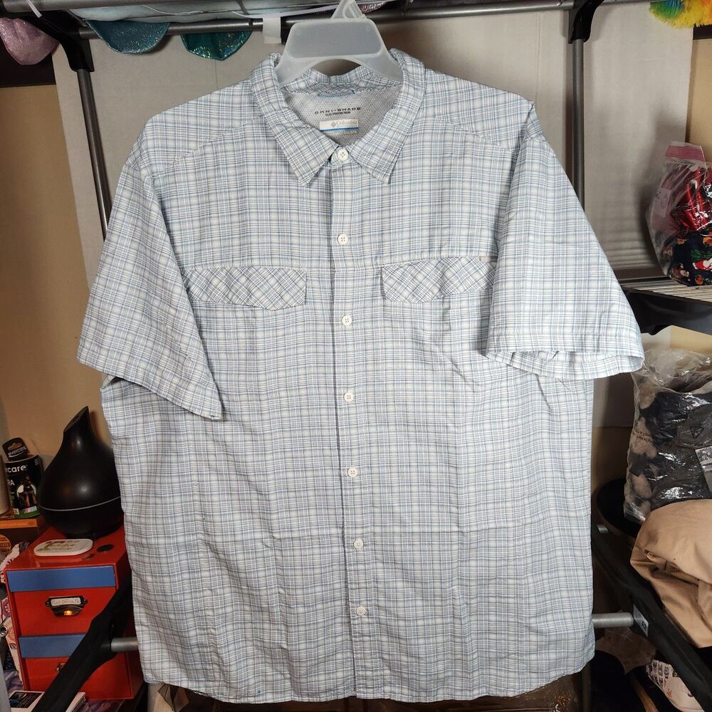 Columbia Omni Shade Sun Protection Full Button Front Short Sleeve Lt. Blue XXL